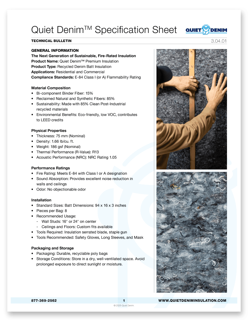 Quiet Denim Specification Sheet